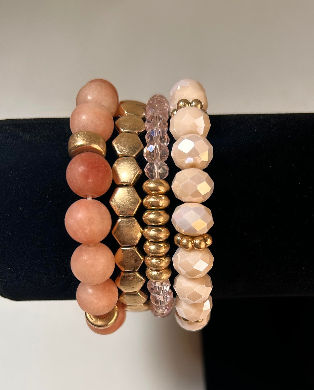 Four Row Stone Beads Stretch Bracelet