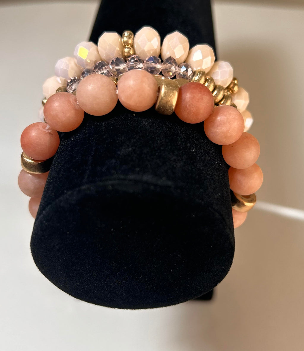 Four Row Stone Beads Stretch Bracelet