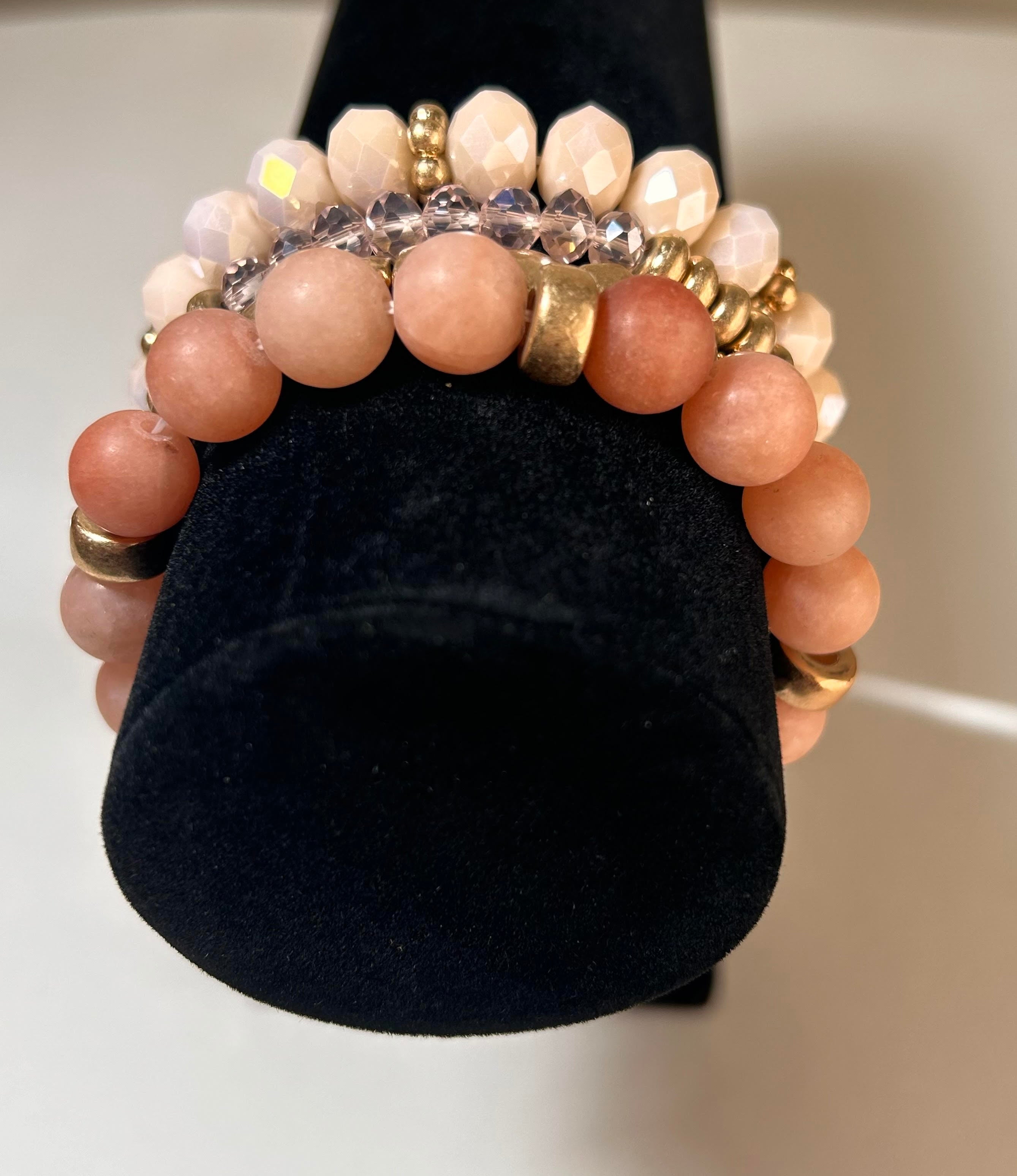 Four Row Stone Beads Stretch Bracelet