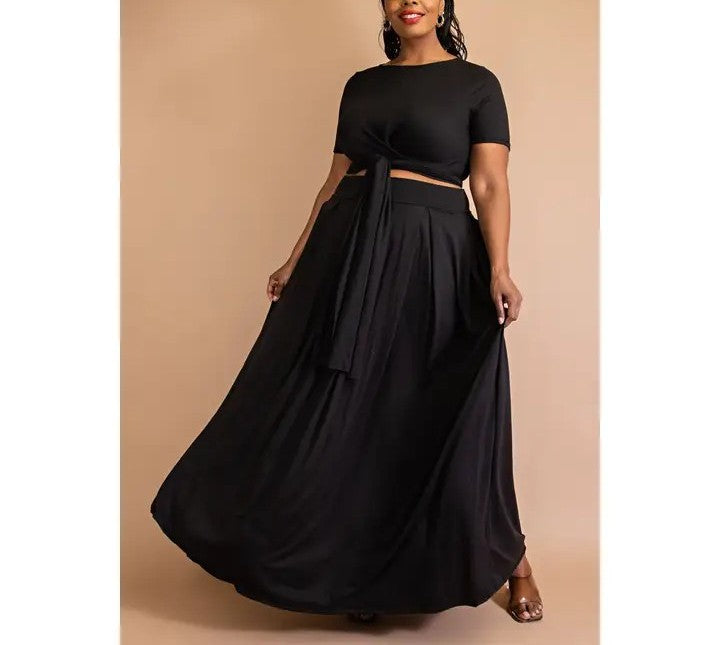 Wrap Around Short Sleeve Top and Maxi Skirt