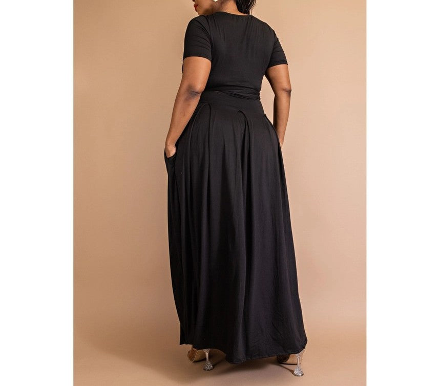 Wrap Around Short Sleeve Top and Maxi Skirt