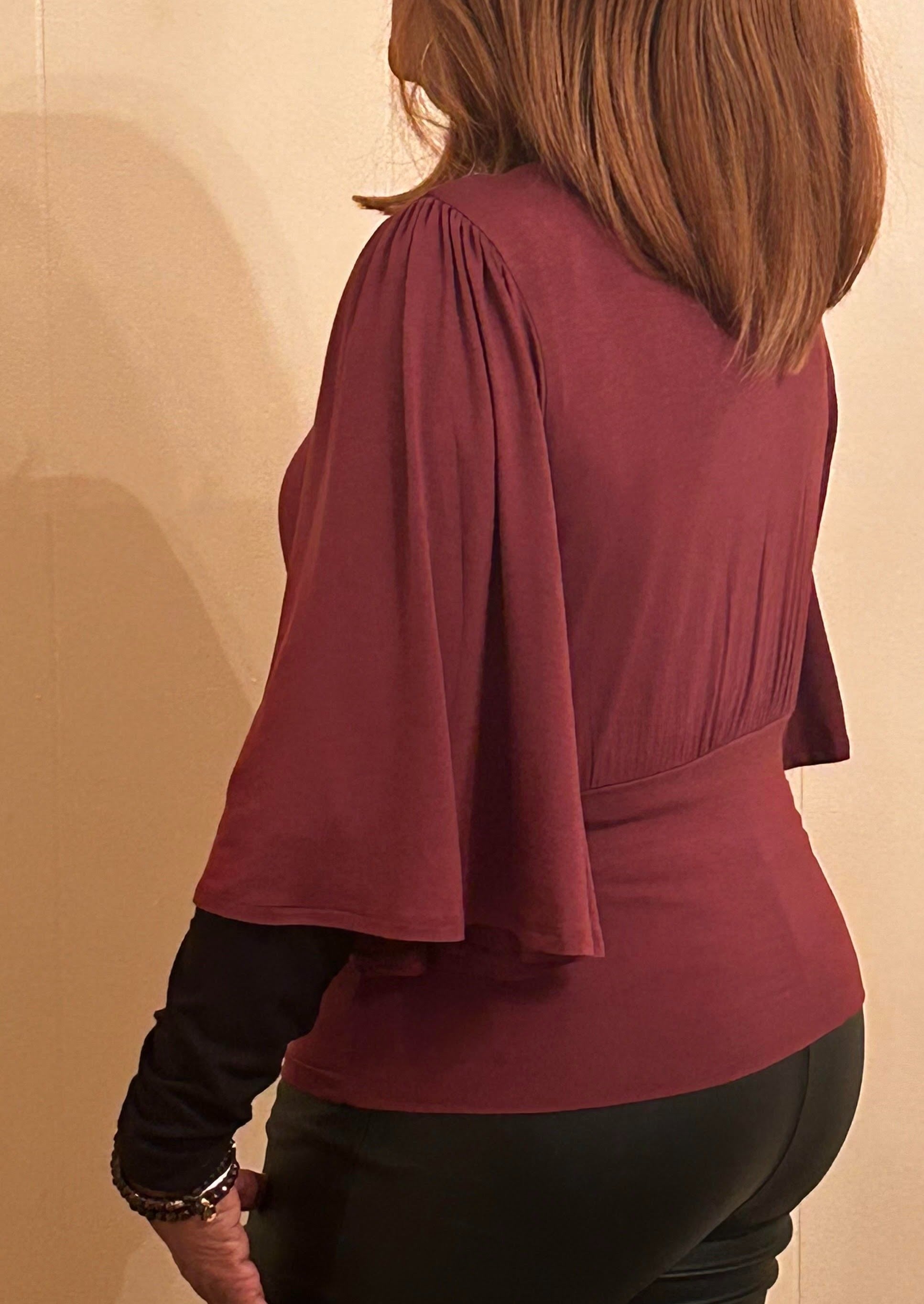 Burgundy Mid Sleeve Fitted Shirt