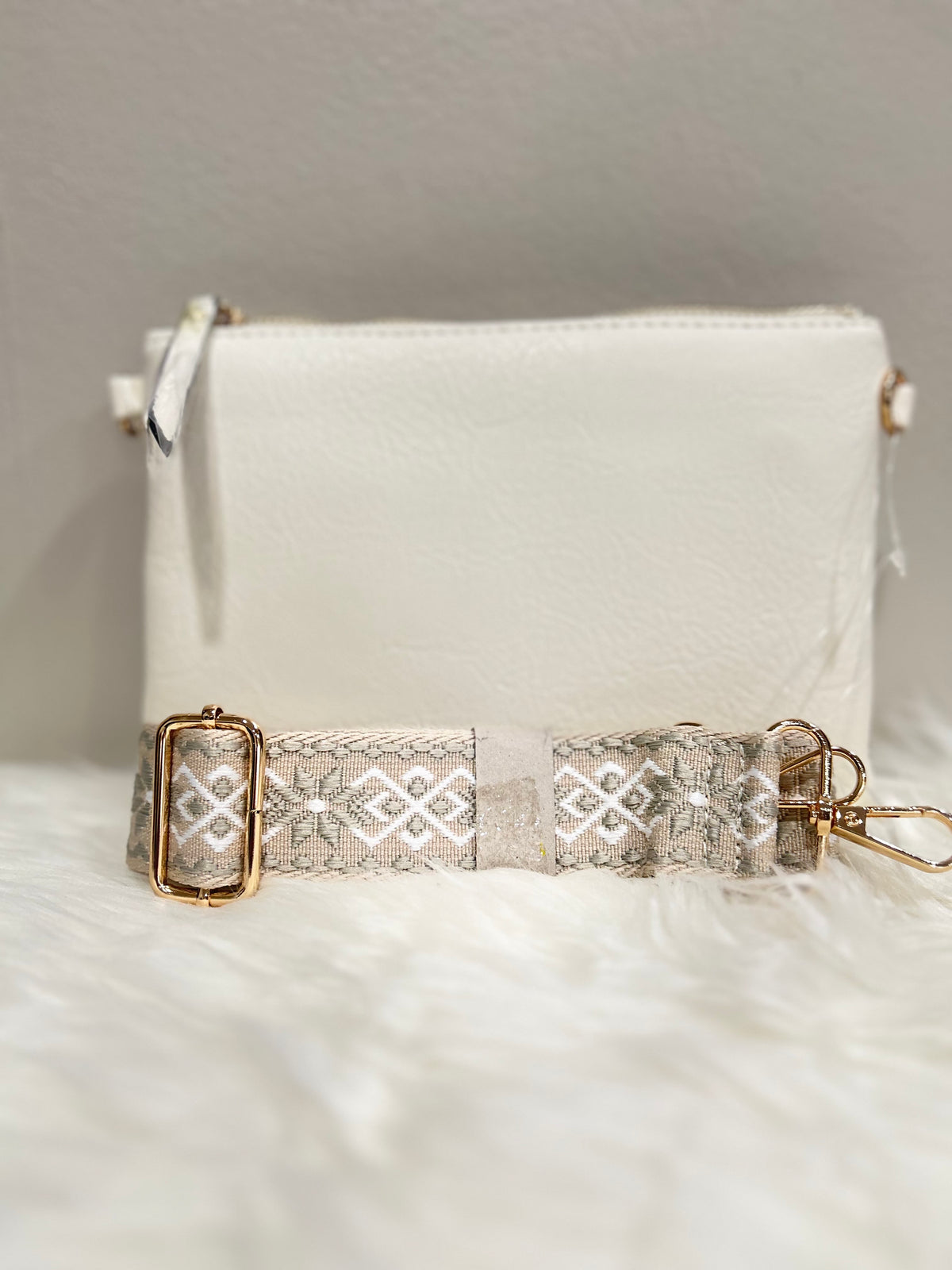 Cream Multi-Zip Crossbody Bag