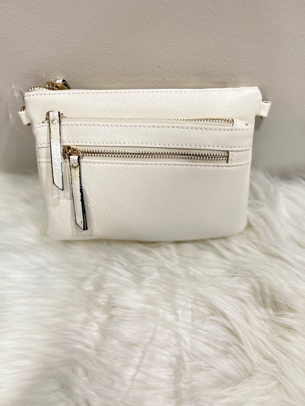 Cream Multi-Zip Crossbody Bag