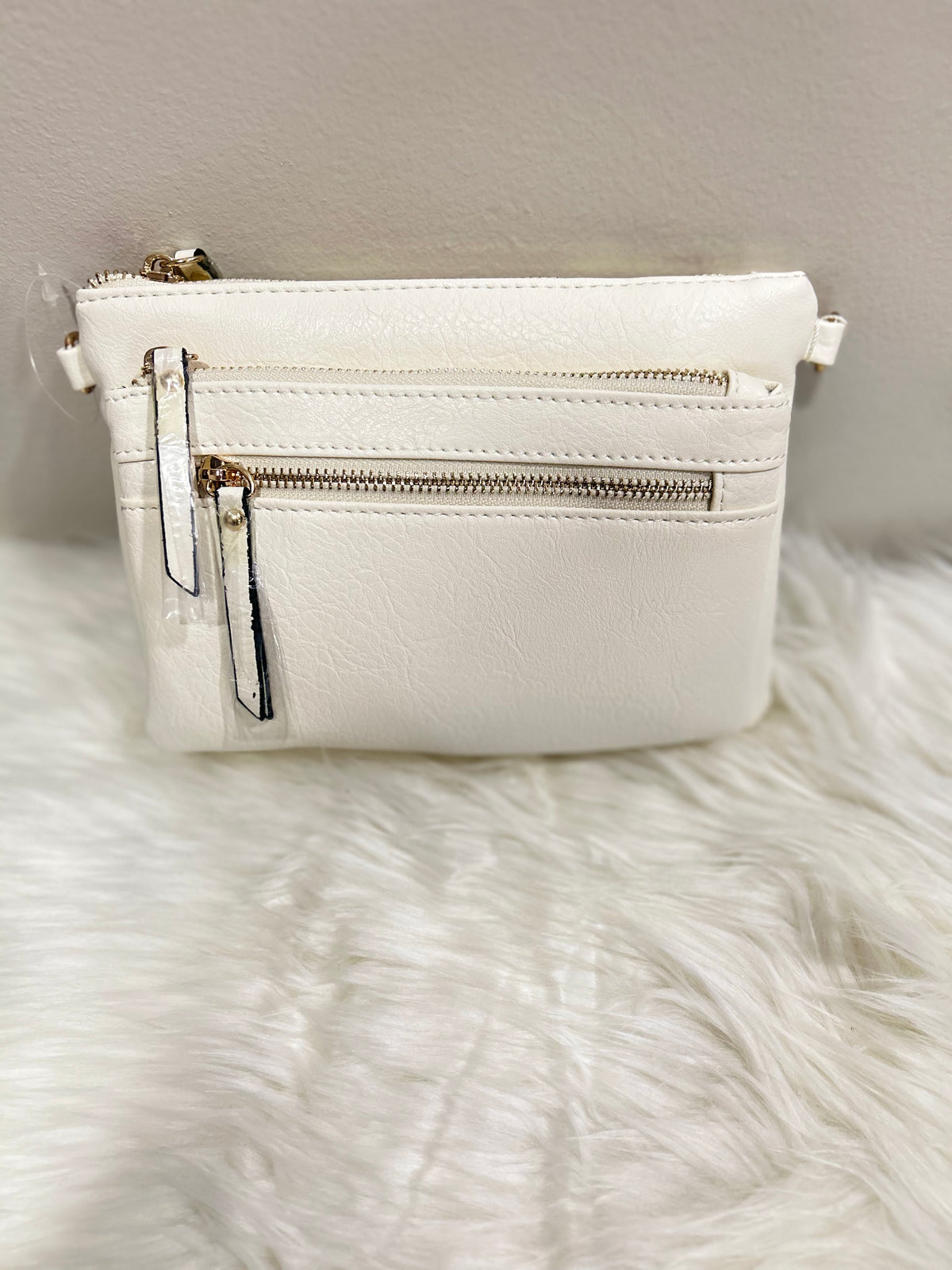 Cream Multi-Zip Crossbody Bag