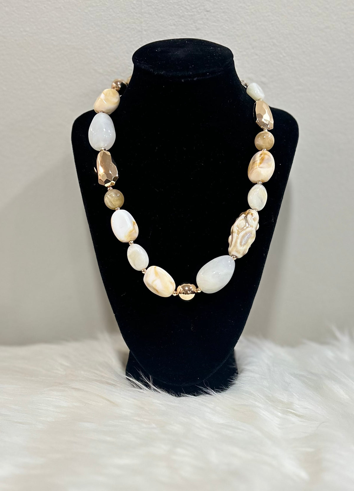 Cream and Gold Stone Necklace