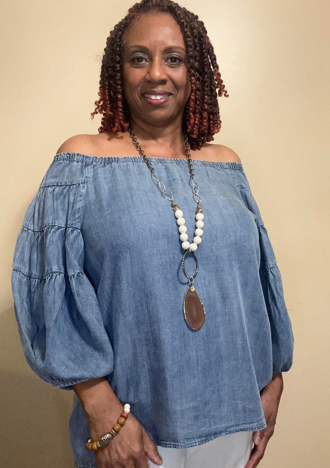 Brown Stone and Beige Beaded Necklace