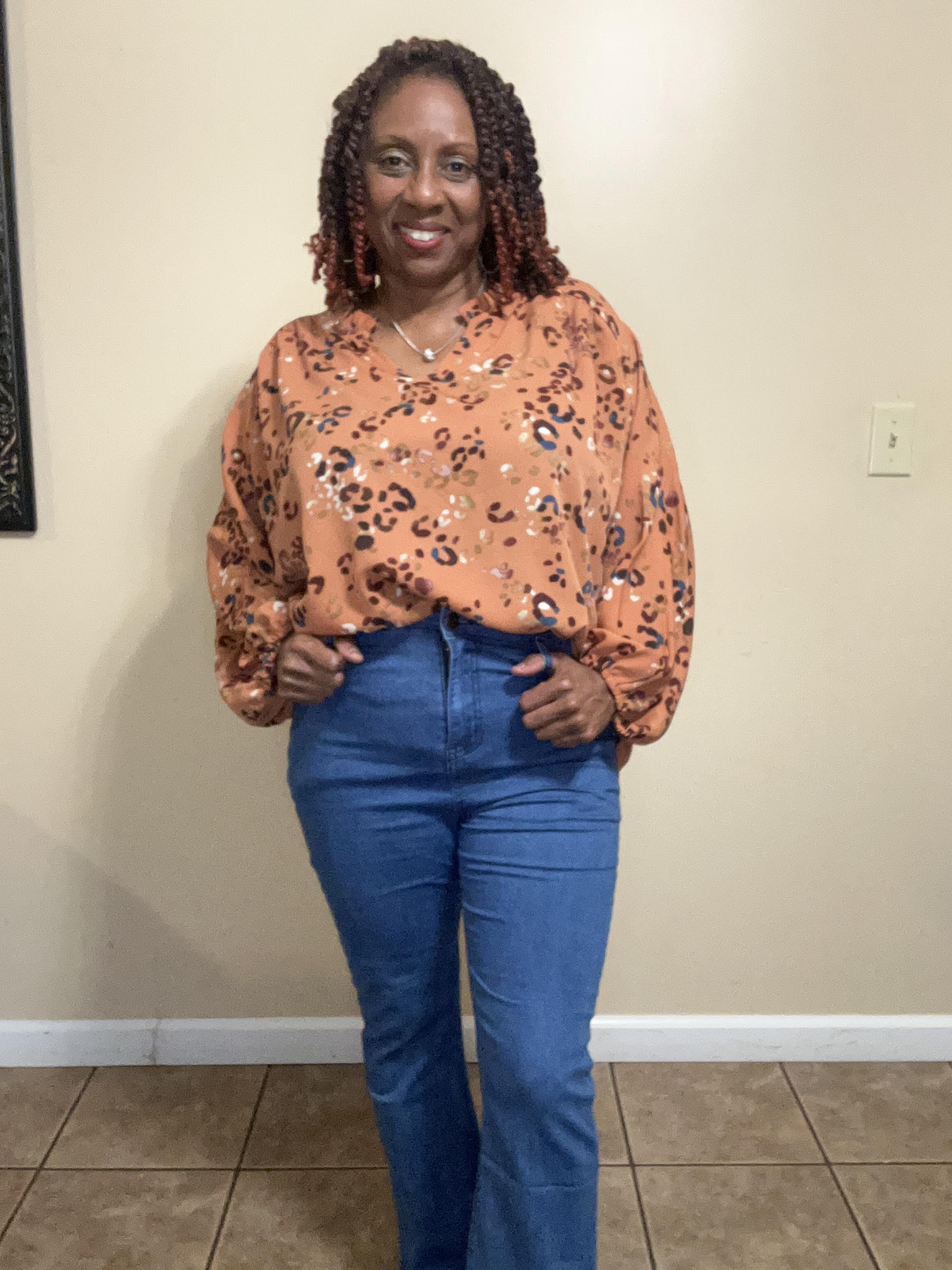 Rust Long Sleeve Top w/ Neck Shirring