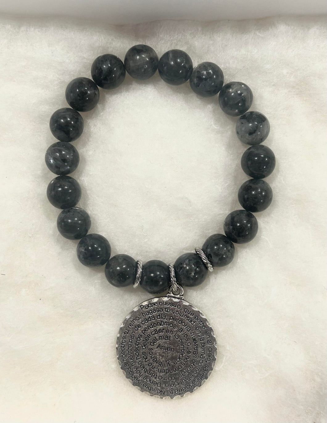 Gray and Black Round Pearl Bracelet with Silver Charm