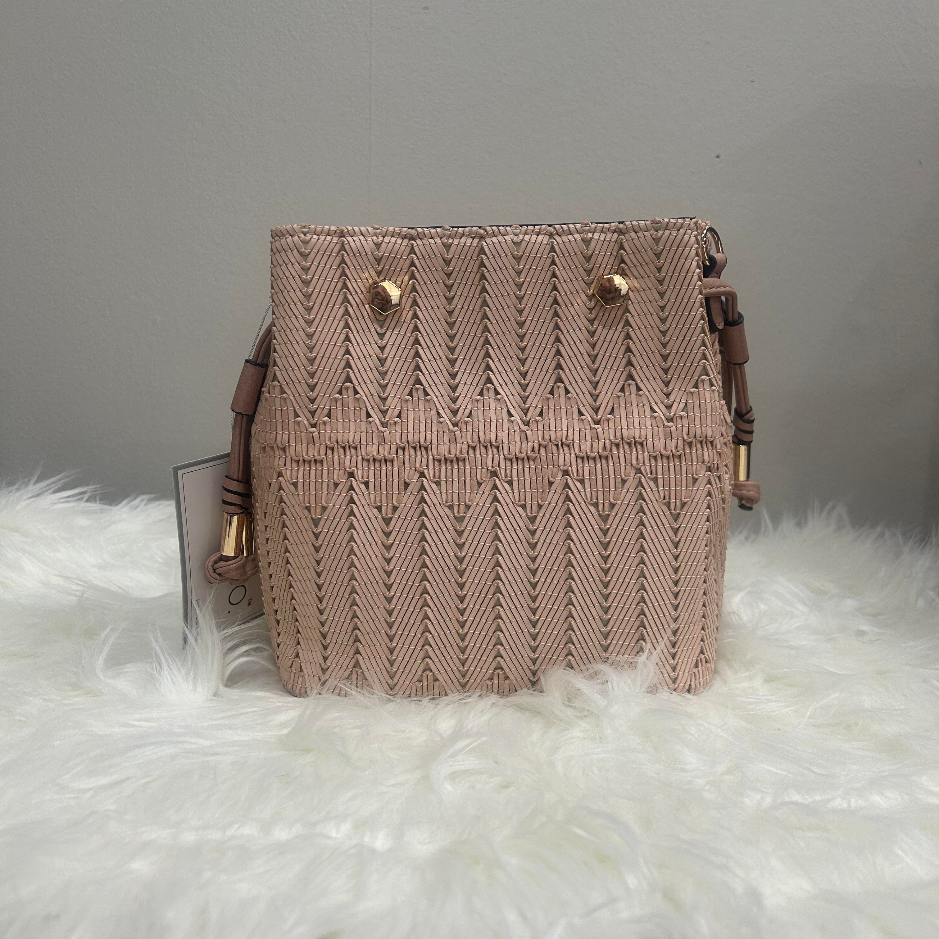 Rain Woven Herringbone Mini Bucket Bag