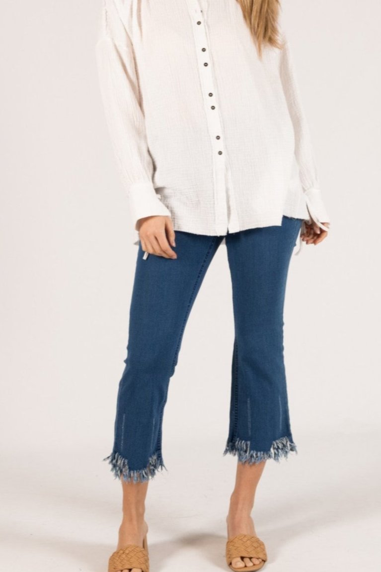 Stretch Fringe Bottom Denim Jeans