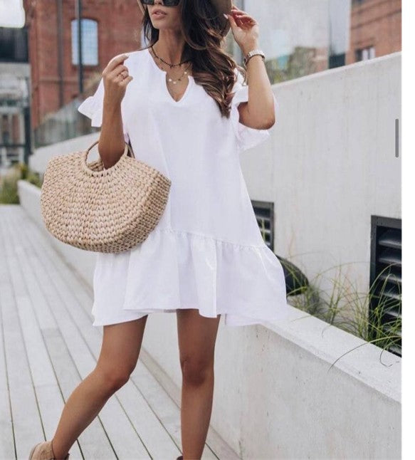 V-Neck Ruffle Summer short Dress