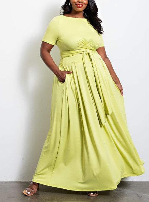 Wrap Around Short Sleeve Top and Maxi Skirt