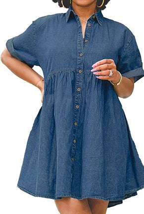 Denim Button Down Tiered Dress