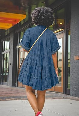 Denim Button Down Tiered Dress