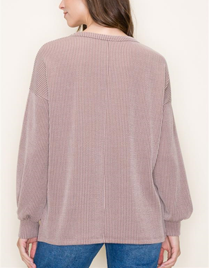 Ribbed Long Sleeve Crew Neck Pullover Knit Top