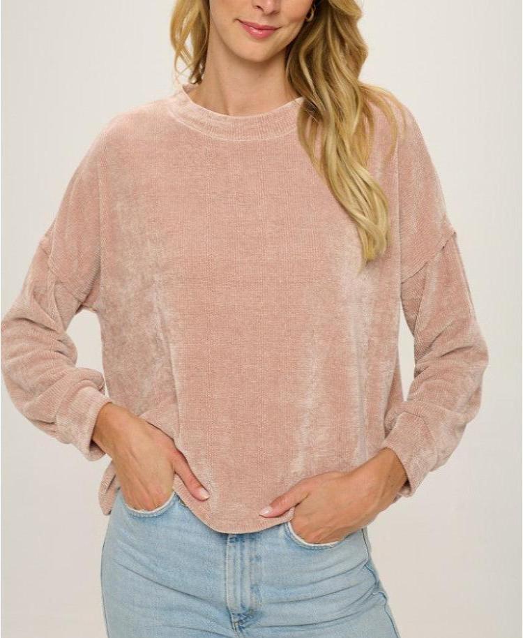 Chenille Knit Top with Long Bubble Sleeves