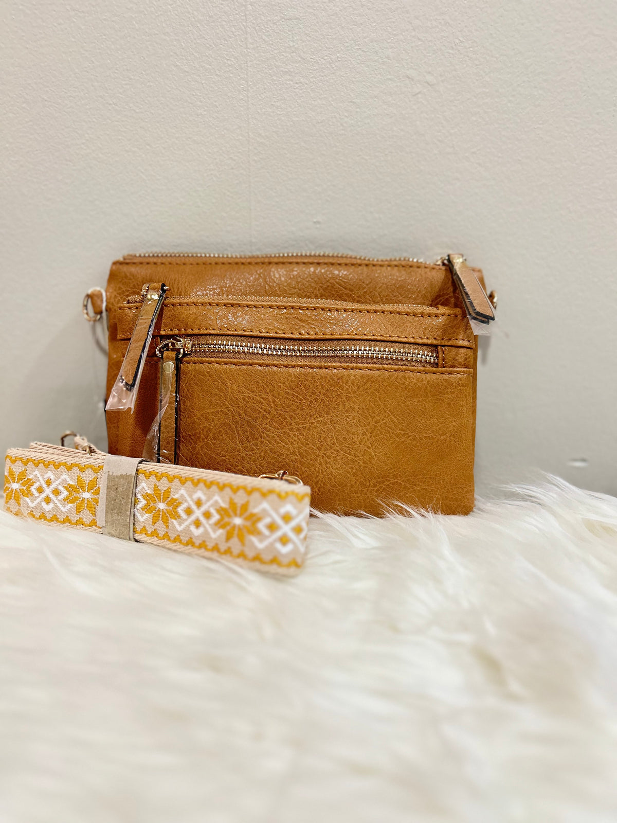 Tan Multi-zip Crossbody Bag