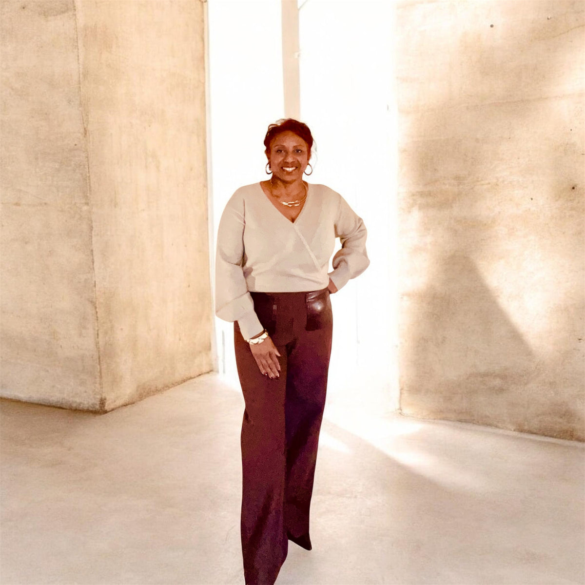 Coffee Brown Pants w/ Pleather Pockets
