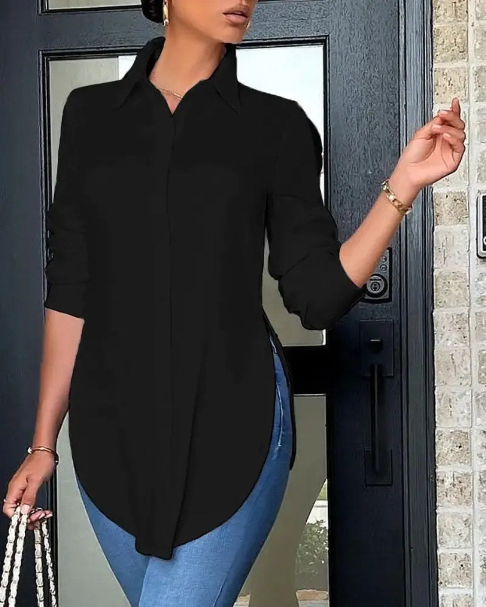Women's Black Fashion Long-Sleeve Button Shirt