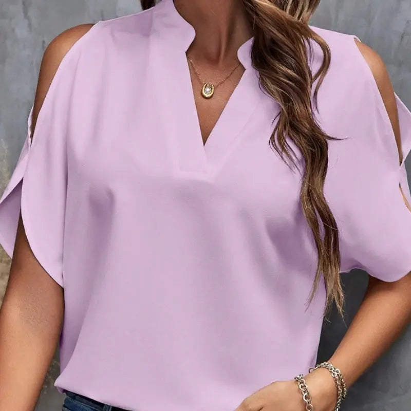 Light Purple V-Neck Short Sleeve Top