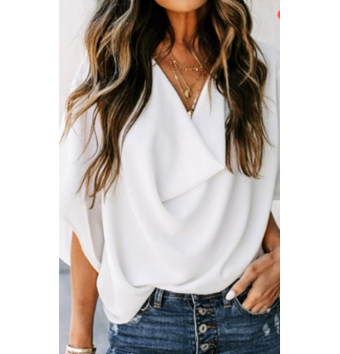 Loose Drape Front Blouse with Flare Sleeves